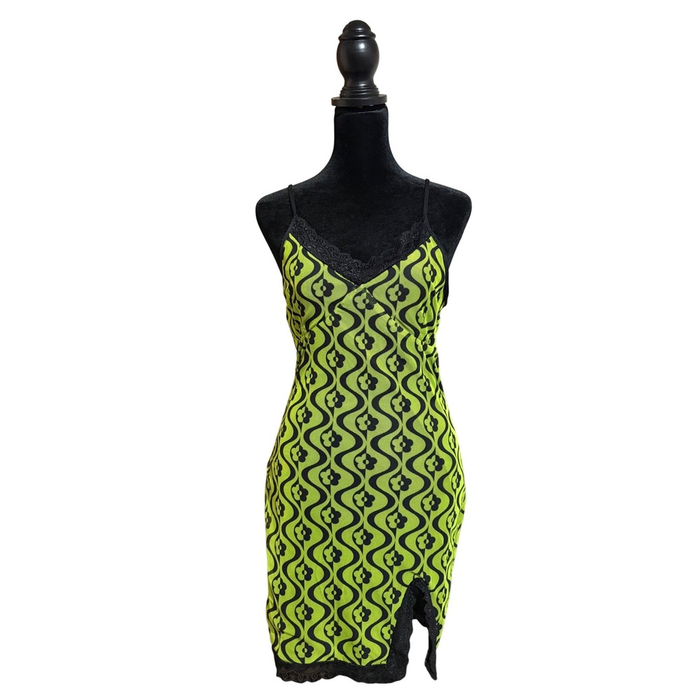 Rue21 vintage y2k mesh retro floral print mini slip dress lace trim women's M